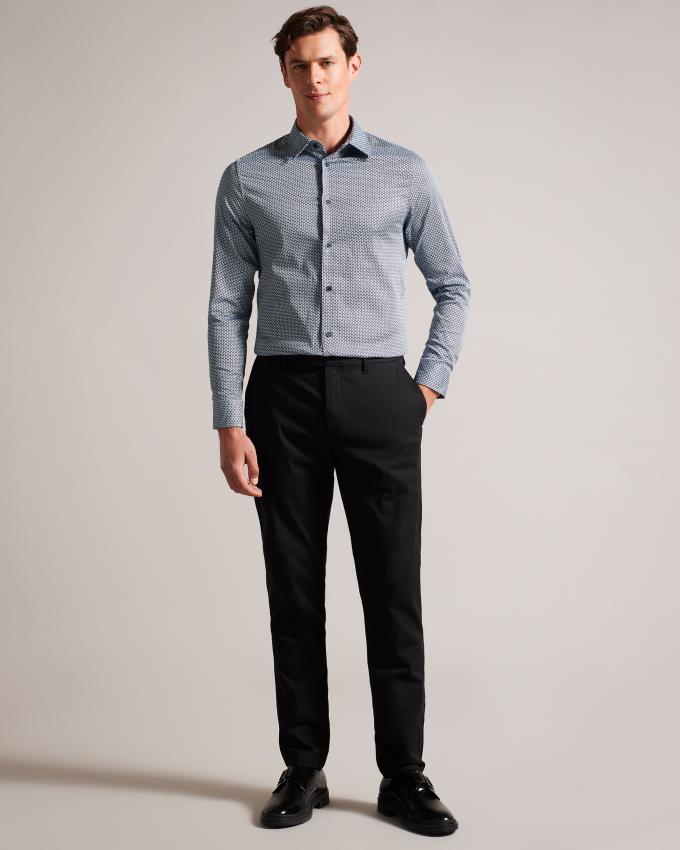 Chemises Ted Baker Long Sleeve Geometric Bleu Marine Homme | LKZ-05642562